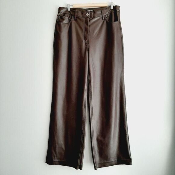 REITMANS Wide Leg High Waist Soft Vegan Faux Leather Pants Brown Sz 16 - Picture 11 of 11